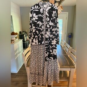 Womens black white mixed print dress XL